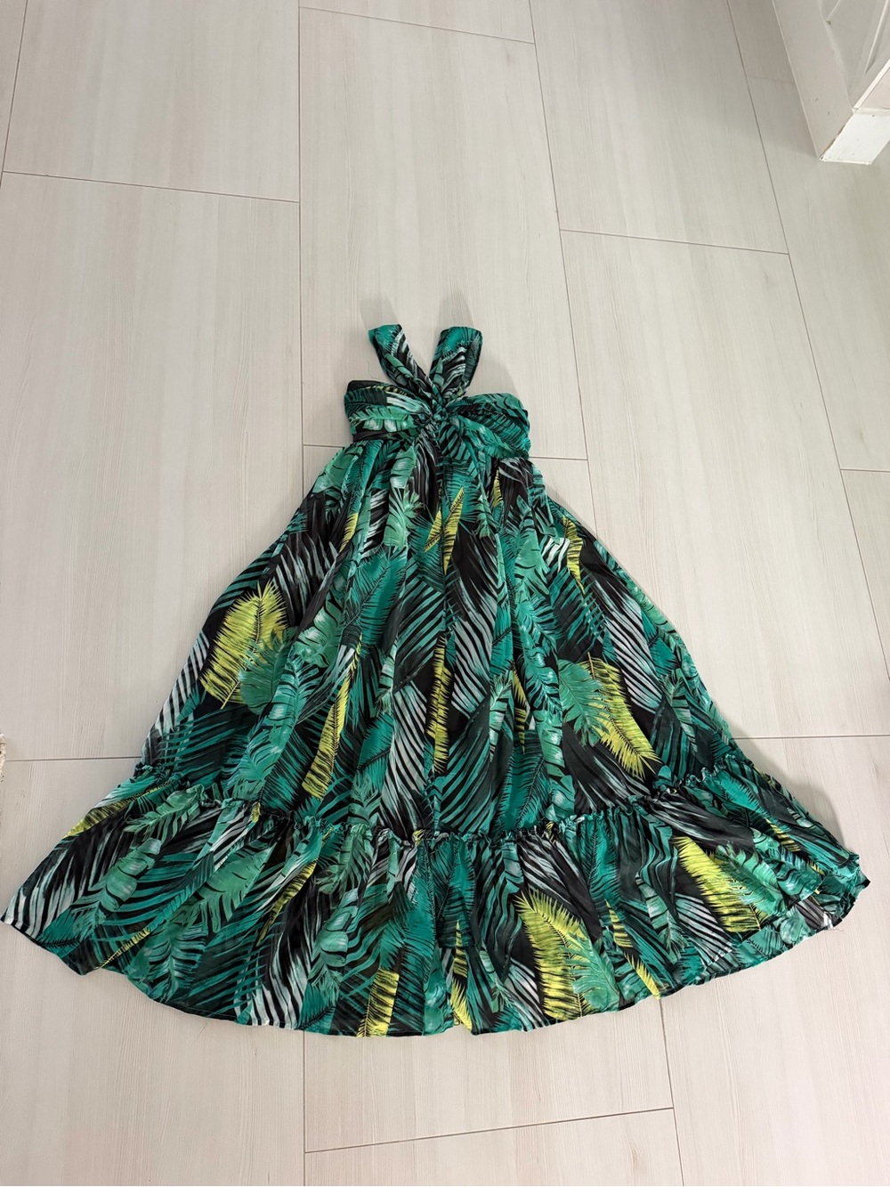 Tropical Green Maternity Maxi Halter Dress S